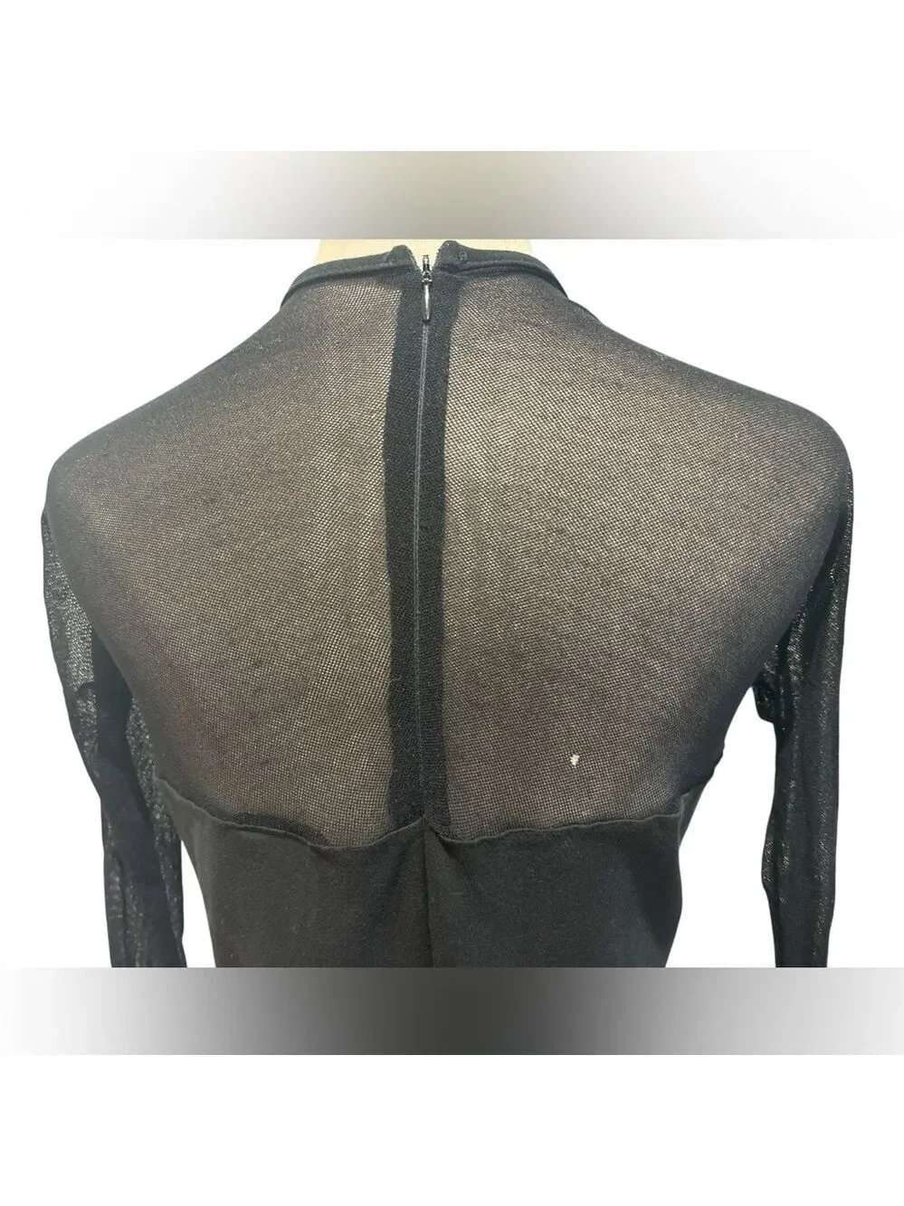 90s STYLEWORKS BLACK ILLUSION SLEEVES & CHEST ASYMMETRIC DETAIL MIDI DRESS SZ 12